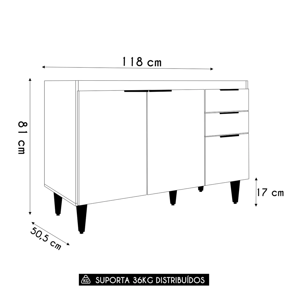 Balcão Para Pia 120cm Sem Tampo Pérola Z34 Preto            - Mpozenato