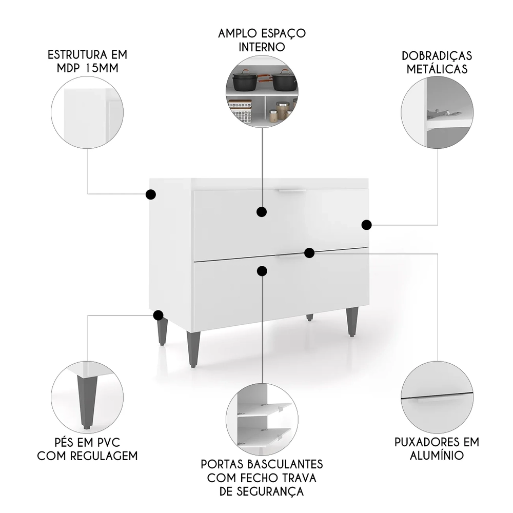Balcão Para Pia 100cm Sem Tampo Pérola Z34 Branco           - Mpozenato
