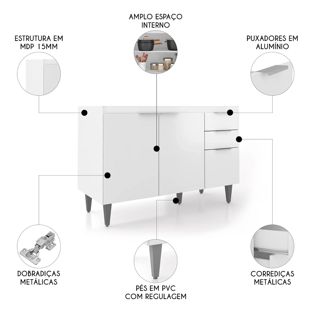 Balcão Para Pia 120cm Sem Tampo Pérola Z34 Branco           - Mpozenato