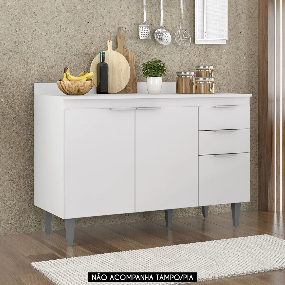 Balcão Para Pia 120cm Sem Tampo Pérola Z34 Branco - Mpozenato