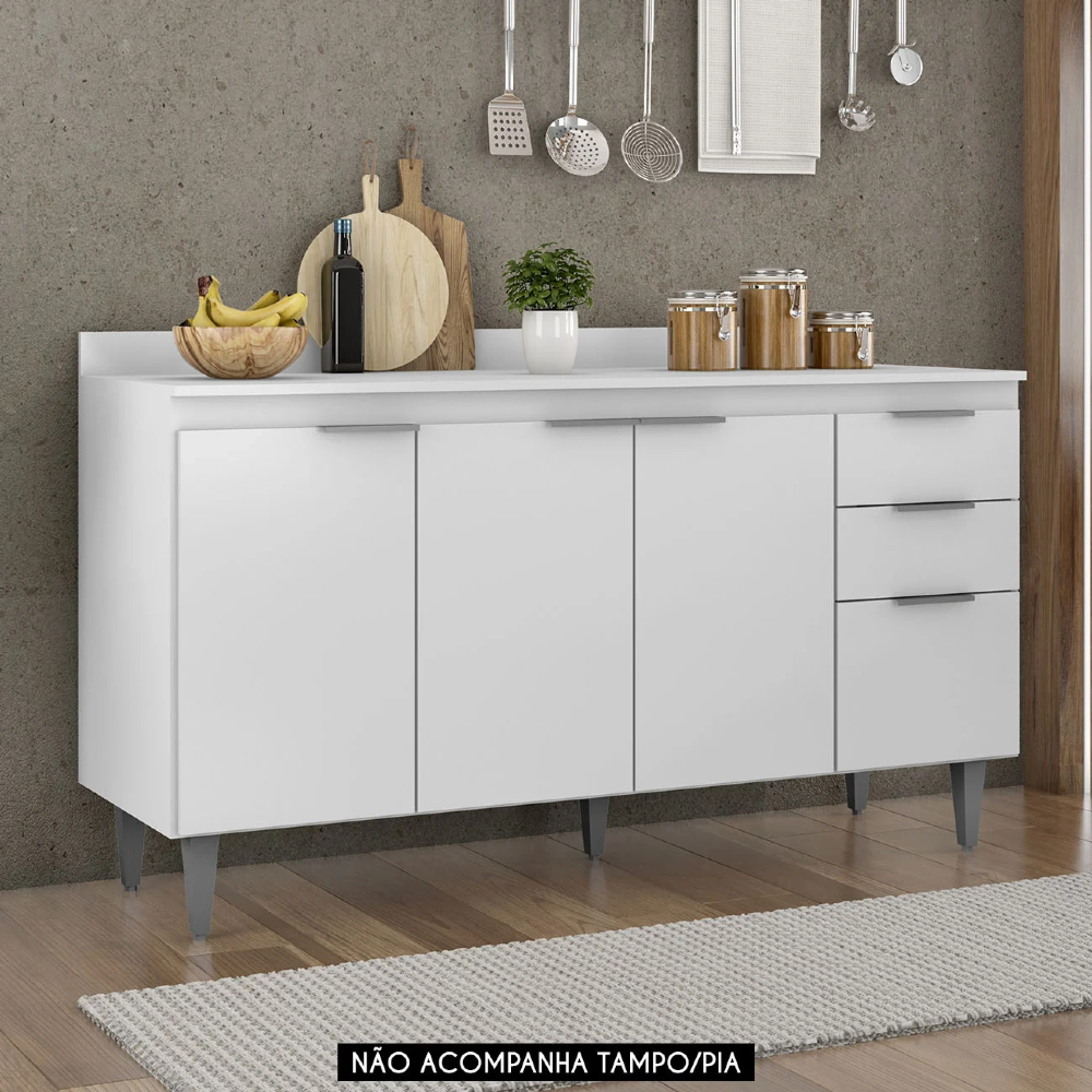 Balcão Para Pia 150cm Sem Tampo Pérola Z34 Branco - Mpozenato