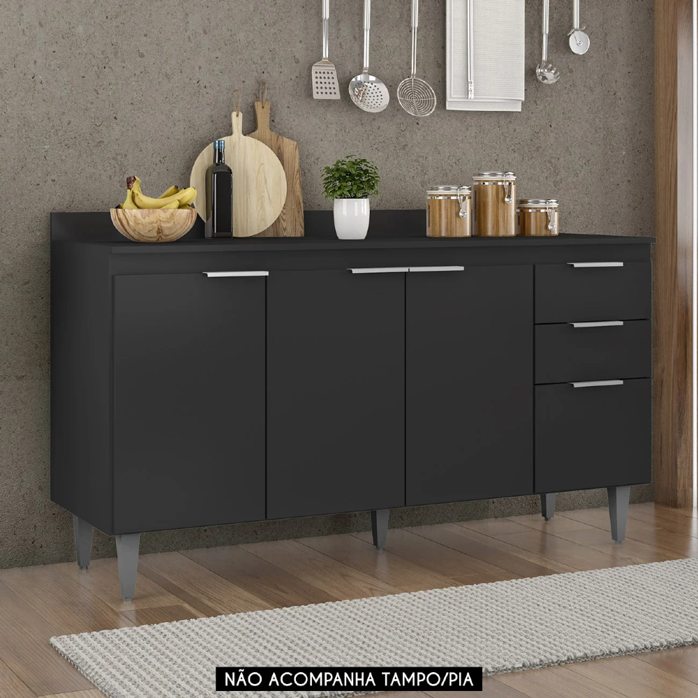 Balcão Para Pia 150cm Sem Tampo Pérola Z34 Preto - Mpozenato
