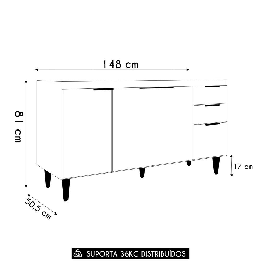 Balcão Para Pia 150cm Sem Tampo Pérola Z34 Preto            - Mpozenato