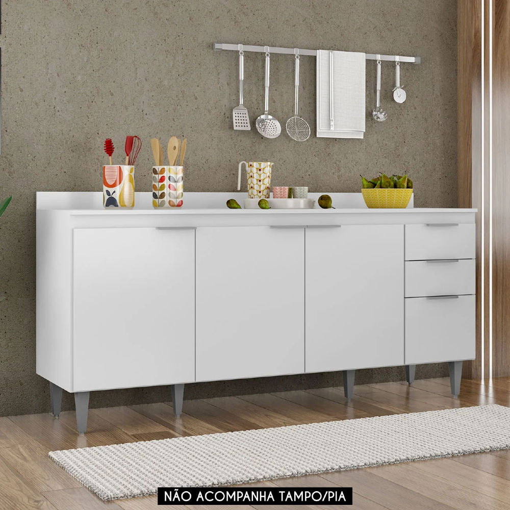 Balcão Para Pia 180cm Sem Tampo Pérola Z34 Branco - Mpozenato