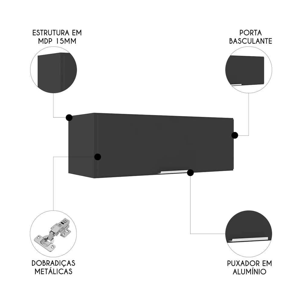 Armário de Cozinha Aéreo 70cm Pérola Z34 Preto              - Mpozenato