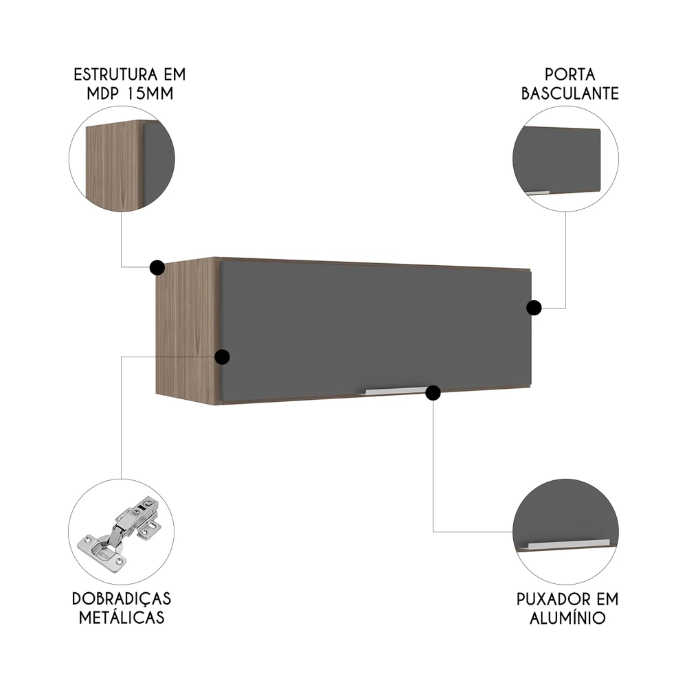 Armário de Cozinha Aéreo 70cm Pérola Z34 Freijó/Grafite     - Mpozenato