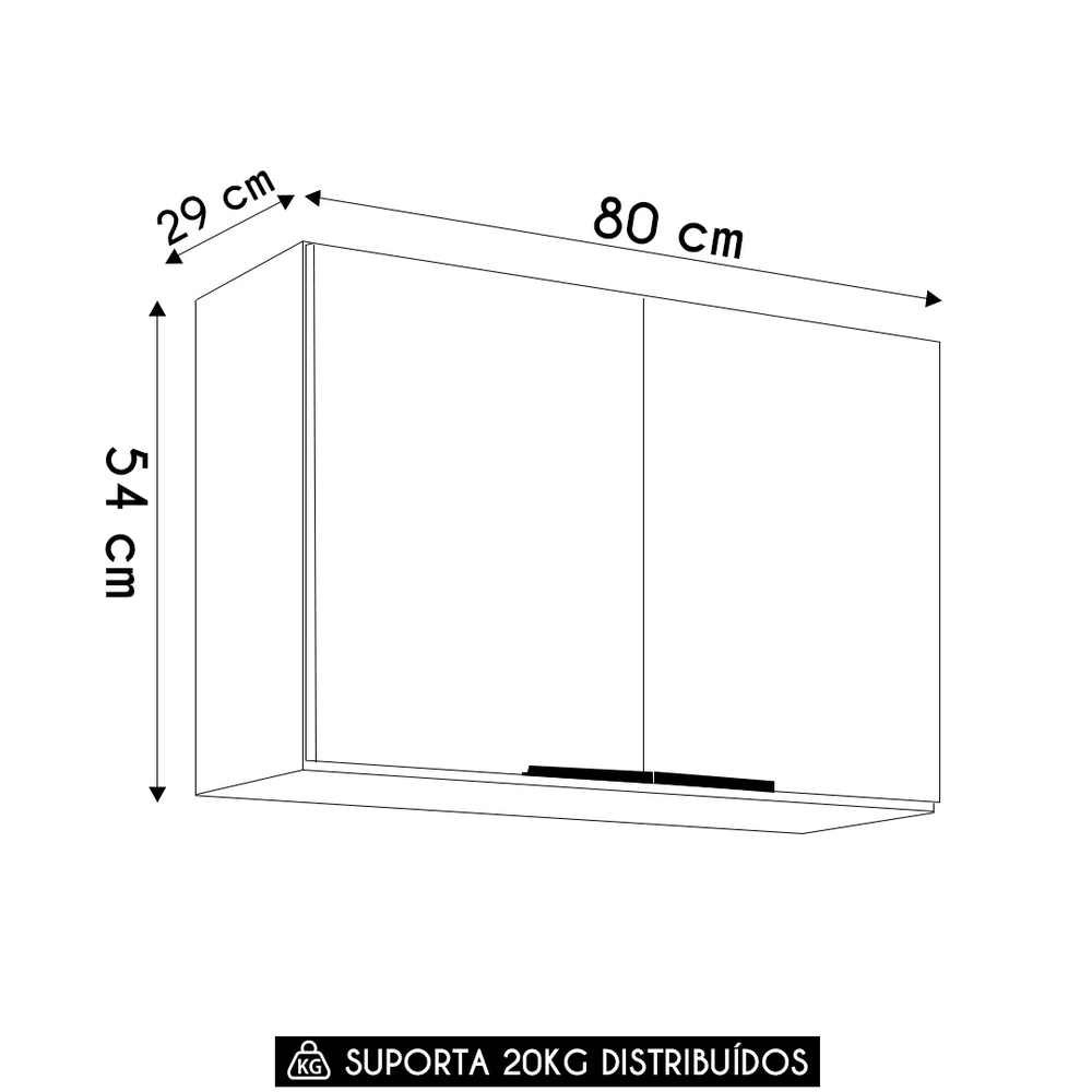 Armário de Cozinha Aéreo 80cm Pérola Z34 Preto              - Mpozenato