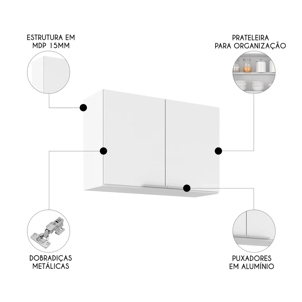 Armário de Cozinha Aéreo 80cm Pérola Z34 Branco             - Mpozenato