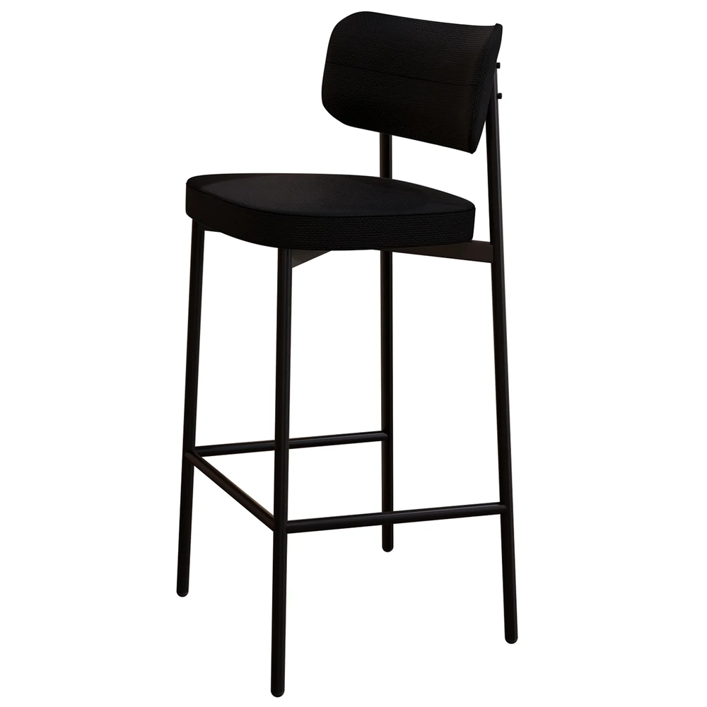 Banqueta Alta Bar Estofada Kit 3 Ella M25 Linho Preto - Mpozenato