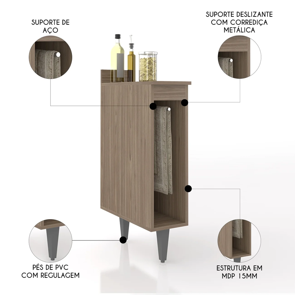 Balcão de Cozinha Porta Pano 20cm Pérola Z34 Freijó         - Mpozenato