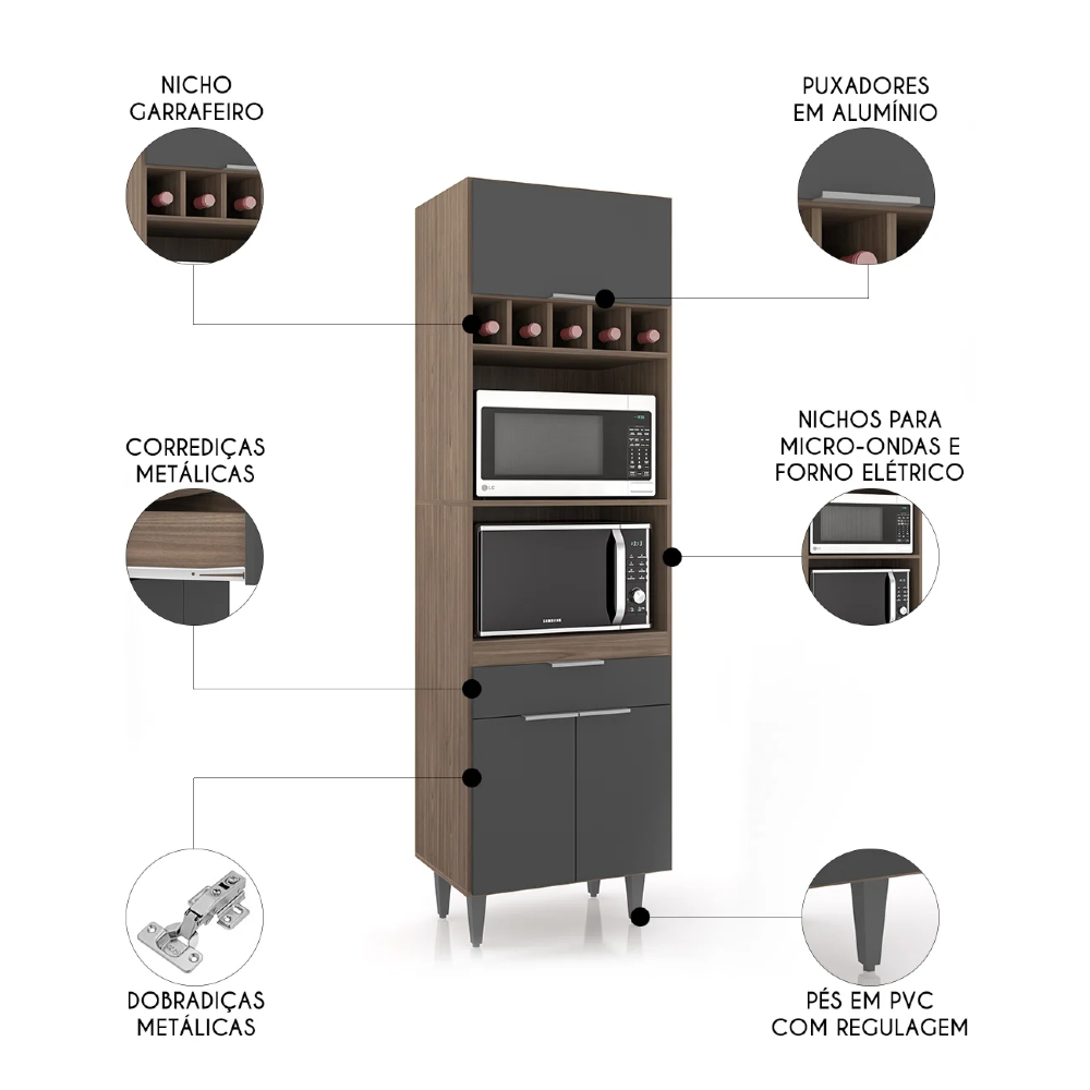 Paneleiro de Cozinha Torre Quente Pérola Z34 Freijó/Grafite - Mpozenato