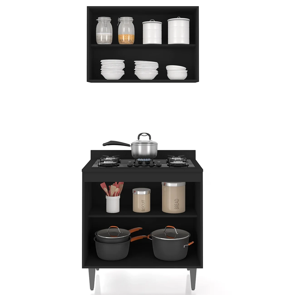 Armário de Cozinha e Balcão Cooktop Pérola Z34 Preto        - Mpozenato
