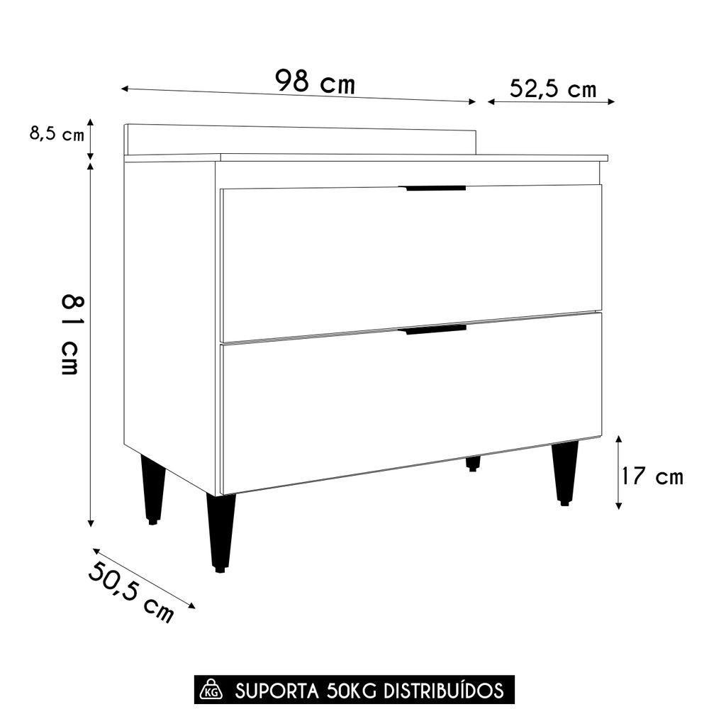 Balcão de Cozinha Com Tampo 100cm Pérola Branco Z34         - Mpozenato