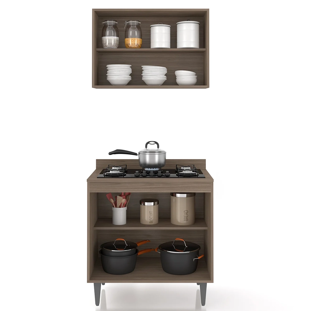 Armário de Cozinha e Balcão Cooktop Pérola Z34 Freijó/Grafite - Mpozenato