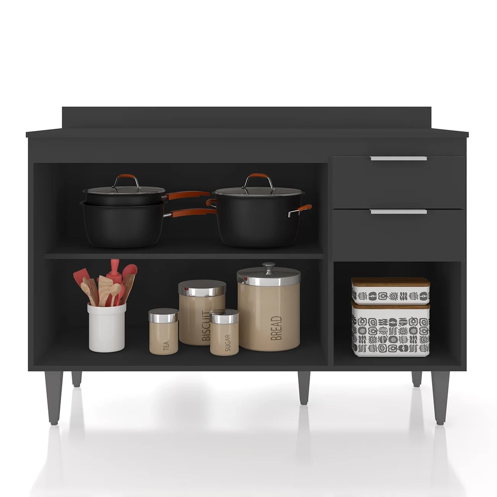 Balcão de Cozinha Com Tampo 120cm Pérola Preto Z34          - Mpozenato