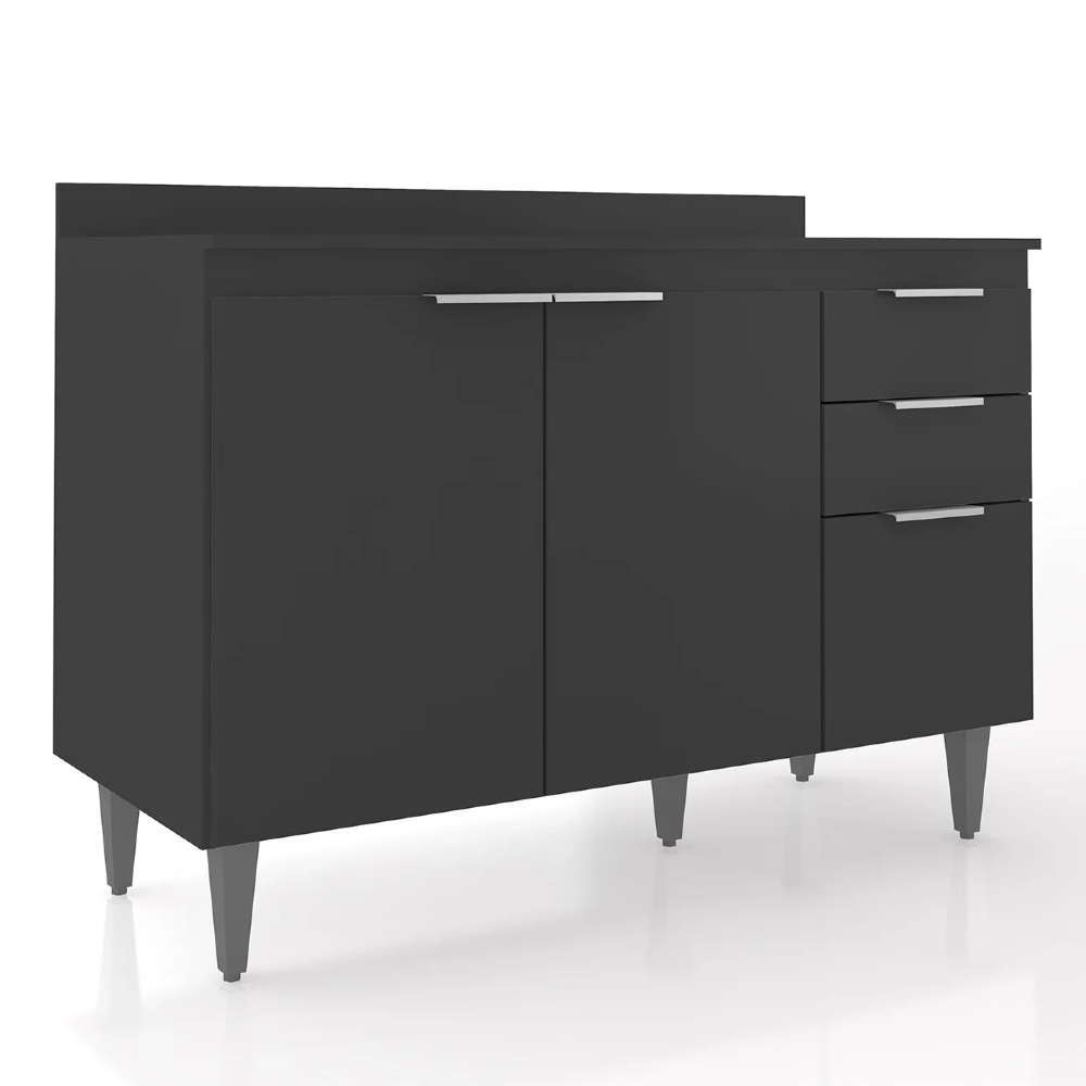 Balcão de Cozinha Com Tampo 120cm Pérola Preto Z34 - Mpozenato