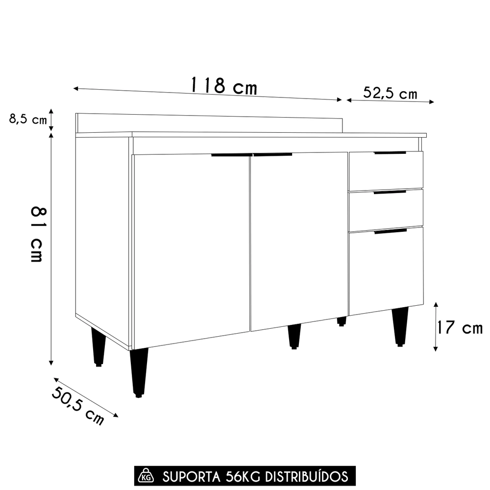Balcão de Cozinha Com Tampo 120cm Pérola Grafite/Freijó Z34 - Mpozenato