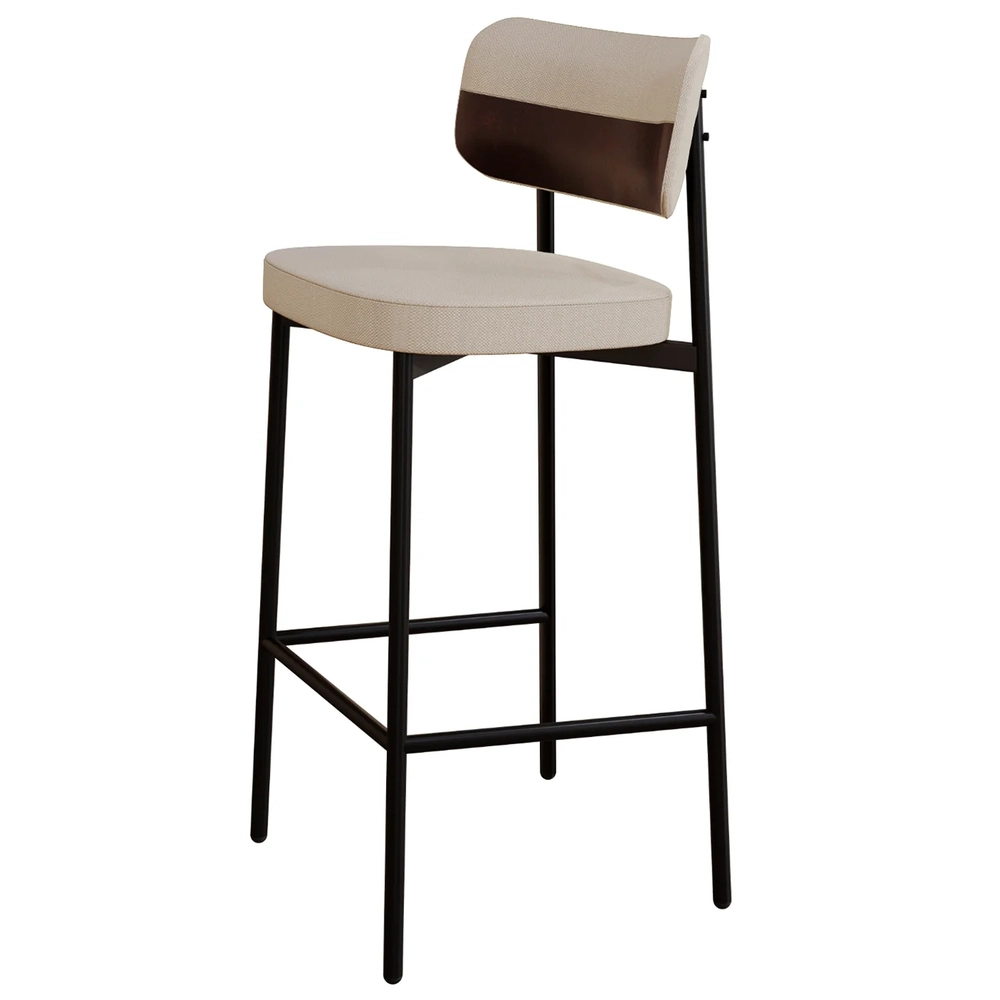Banqueta Alta Bar Estofada Kit 3 Ella M25 Linho Areia/Café - Mpozenato