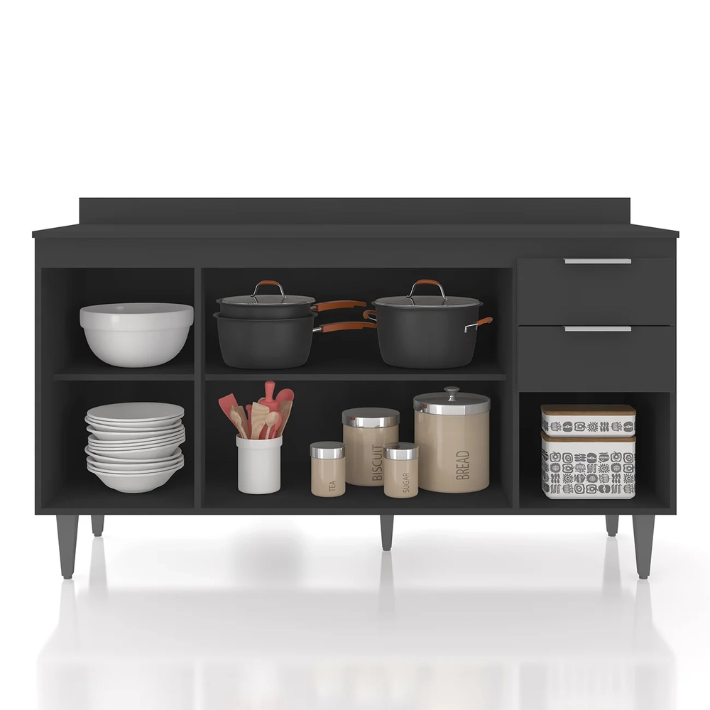 Balcão de Cozinha Com Tampo 150cm Pérola Preto Z34          - Mpozenato