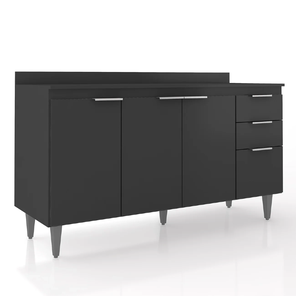 Balcão de Cozinha Com Tampo 150cm Pérola Preto Z34 - Mpozenato