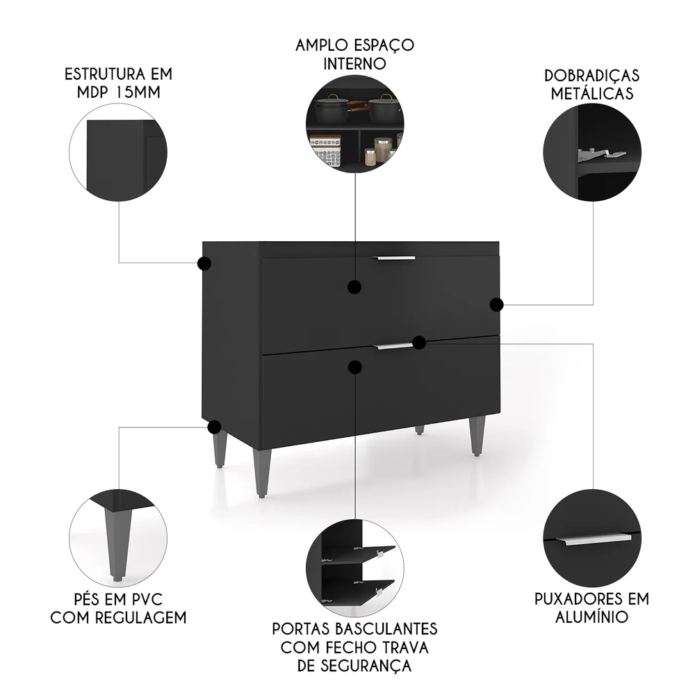 Balcão de Cozinha Com Pia Inox 100cm Pérola Z34 Preto       - Mpozenato