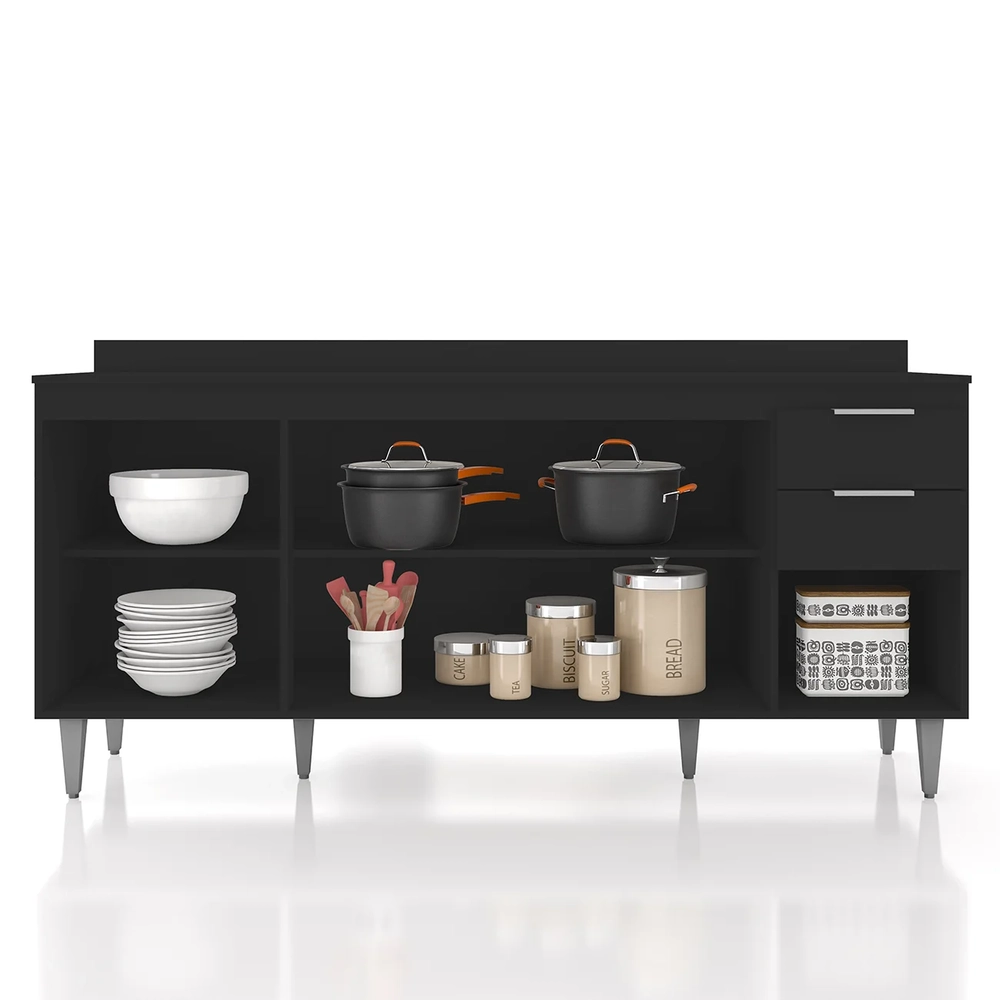 Balcão de Cozinha Com Tampo 180cm Pérola Preto Z34          - Mpozenato