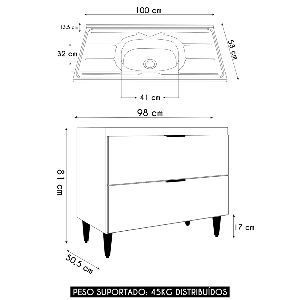 Balcão de Cozinha Com Pia Inox 100cm Pérola Z34 Grafite/Freijó - Mpozenato