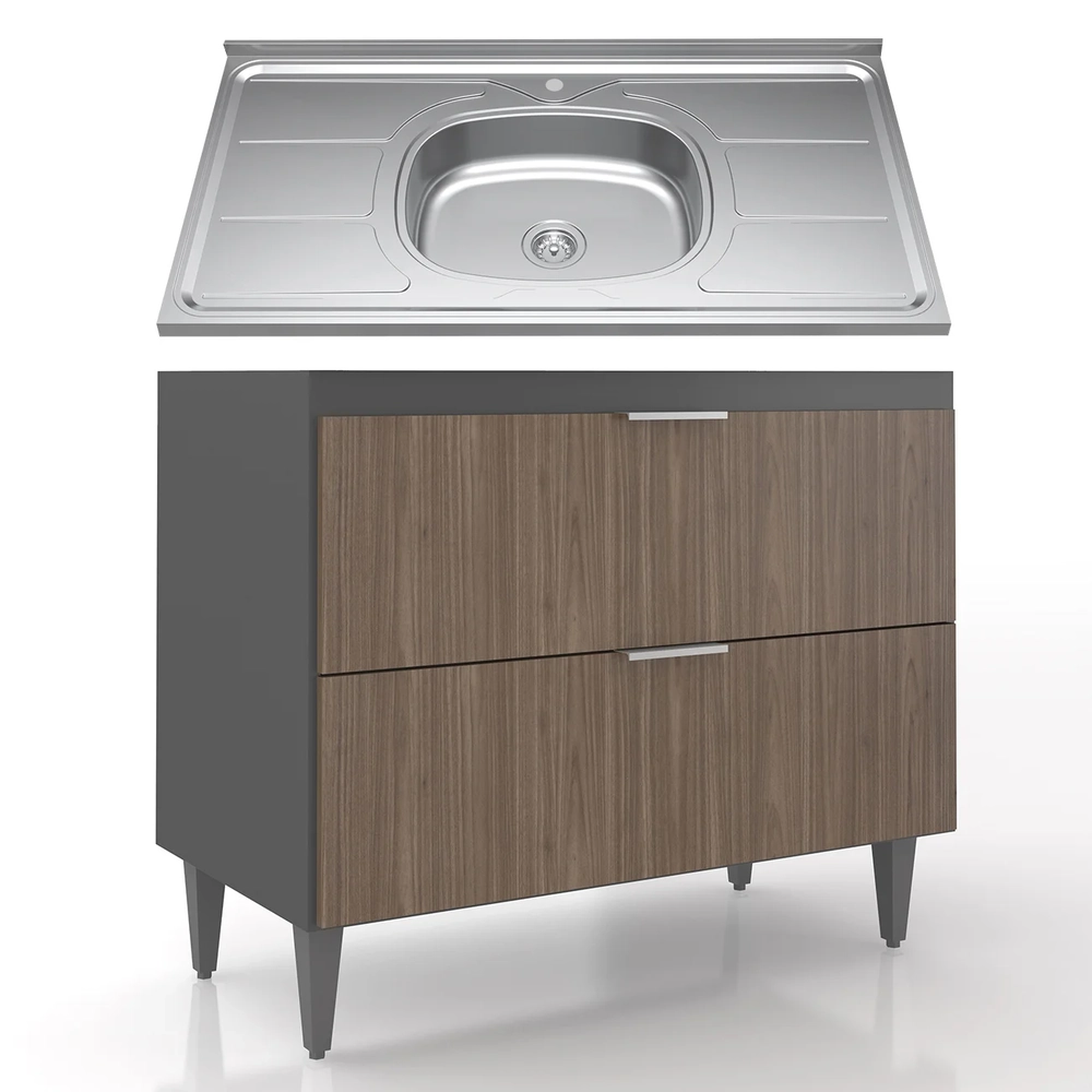 Balcão de Cozinha Com Pia Inox 100cm Pérola Z34 Grafite/Freijó - Mpozenato