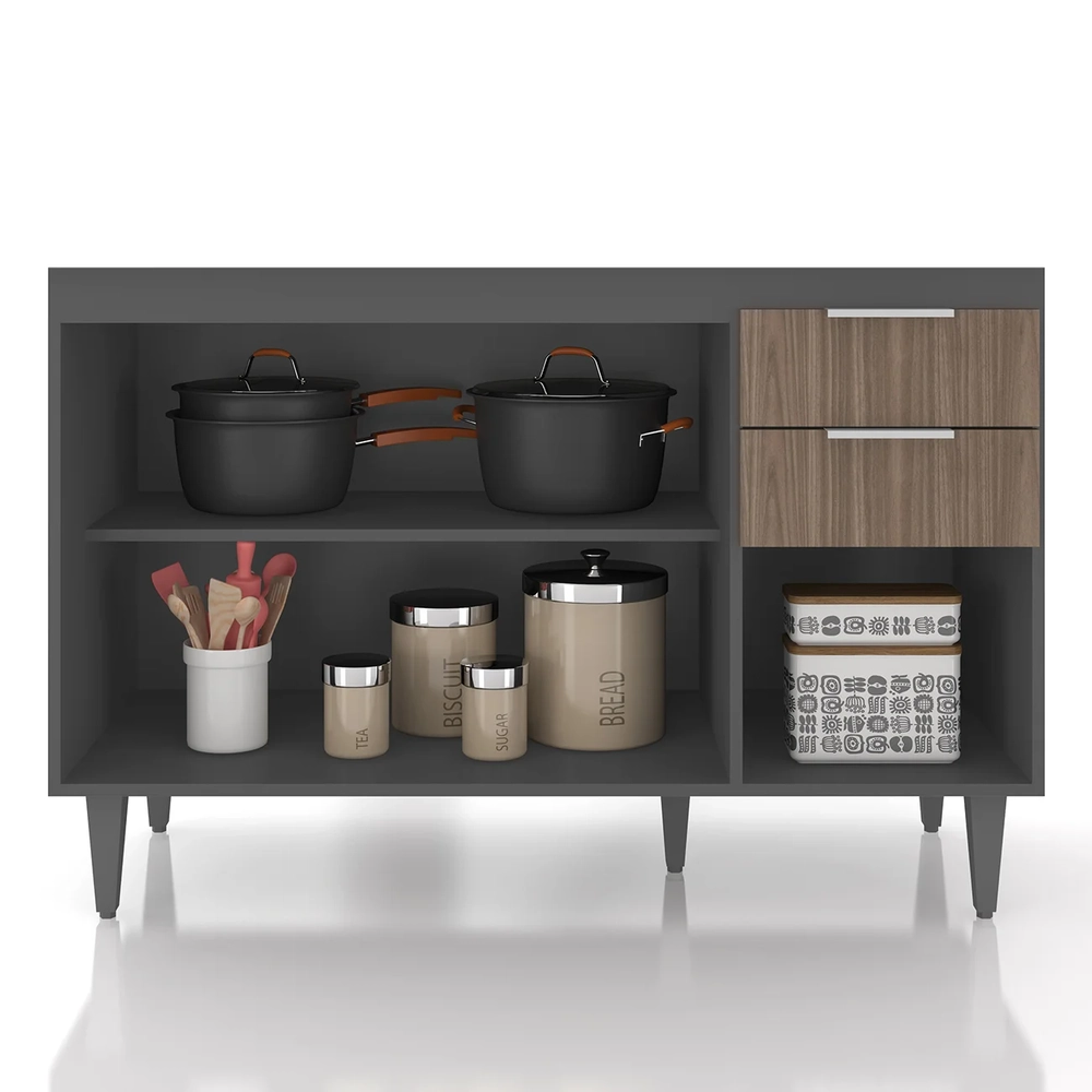 Balcão de Cozinha Com Pia Inox 120cm Pérola Z34 Grafite/Freijó - Mpozenato