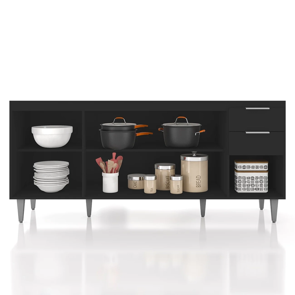 Balcão de Cozinha Com Pia Inox 180cm Pérola Z34 Preto       - Mpozenato