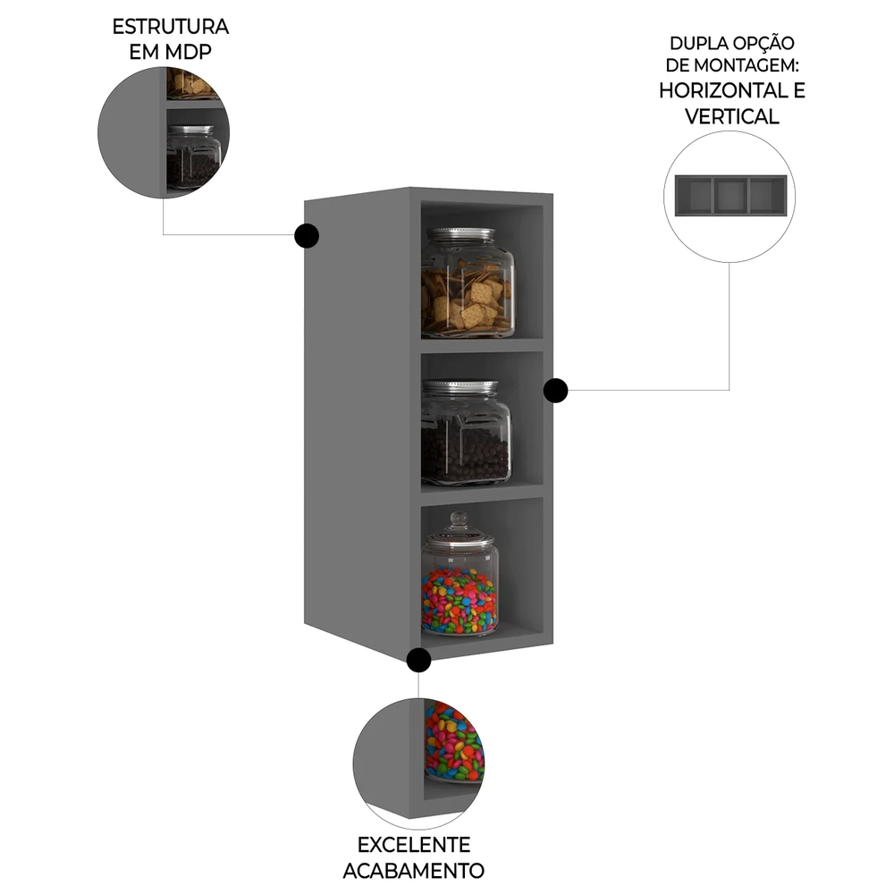 Nicho Aéreo Adega Vertical 20cm Pérola Z34 Grafite          - Mpozenato