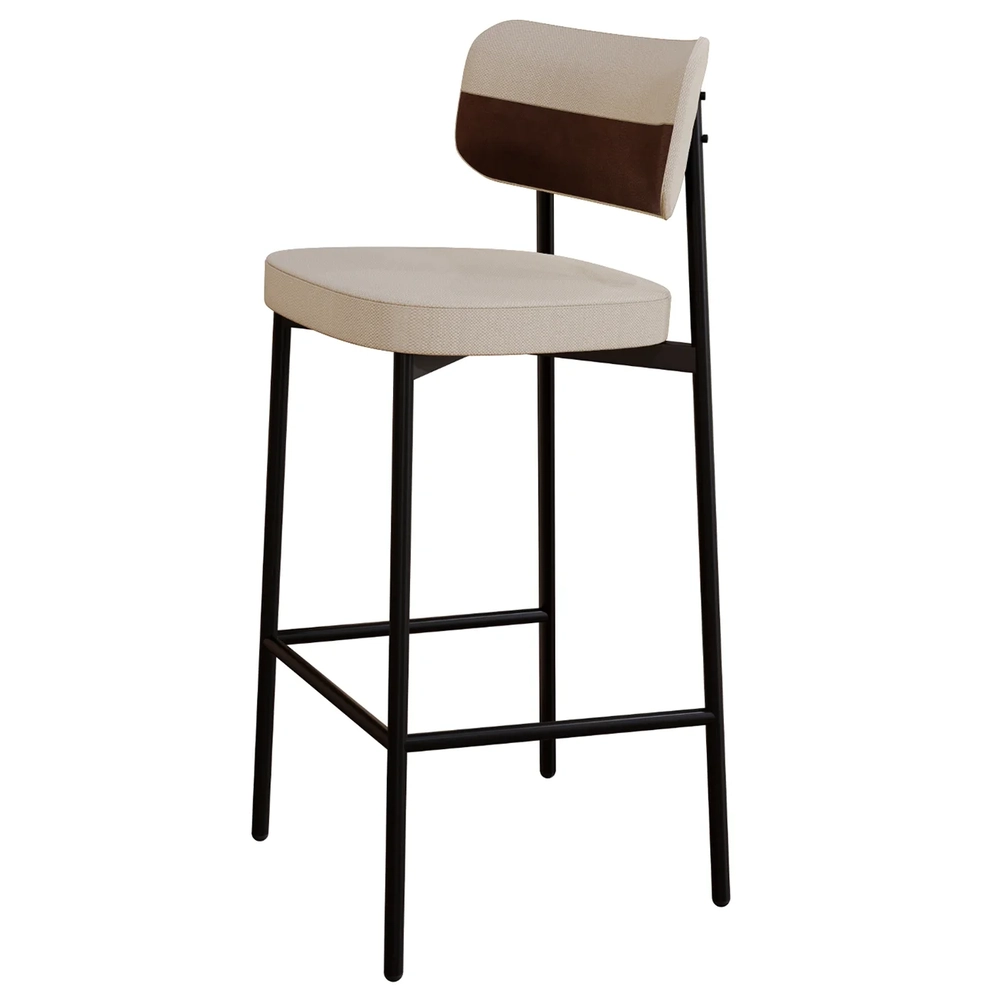 Banqueta Alta Bar Estofada Kit 3 Ella M25 Linho Areia/Marrom - Mpozenato