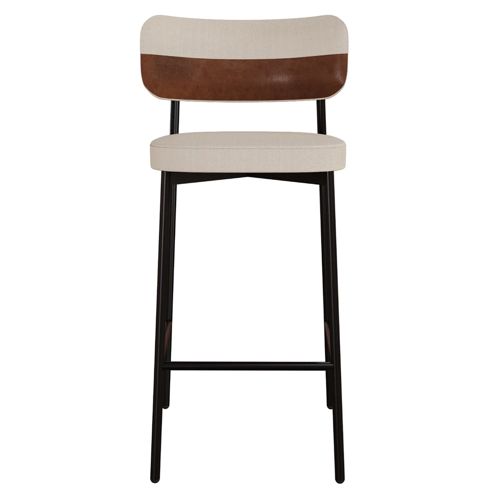 Banqueta Alta Bar Estofada Kit 3 Ella M25 Linho Areia/Marrom - Mpozenato