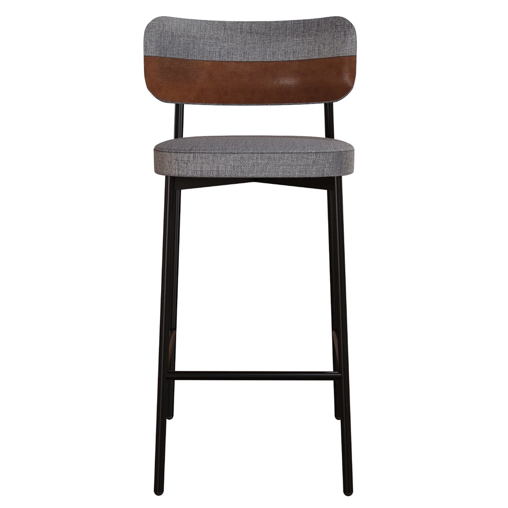 Banqueta Alta Bar Estofada Kit 3 Ella M25 Linho Cinza/Marrom - Mpozenato