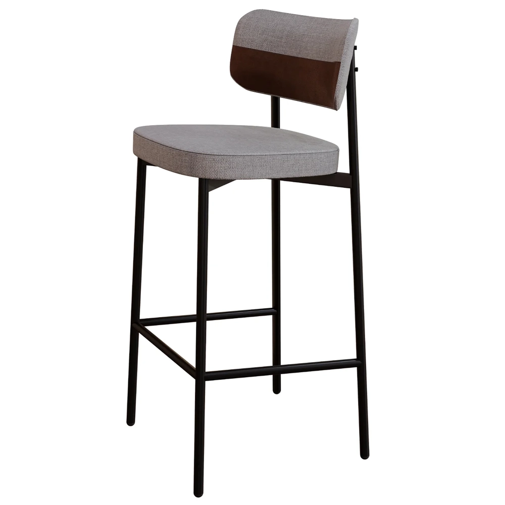 Banqueta Alta Bar Estofada Kit 3 Ella M25 Linho Cinza CL/Marrom - Mpozenato