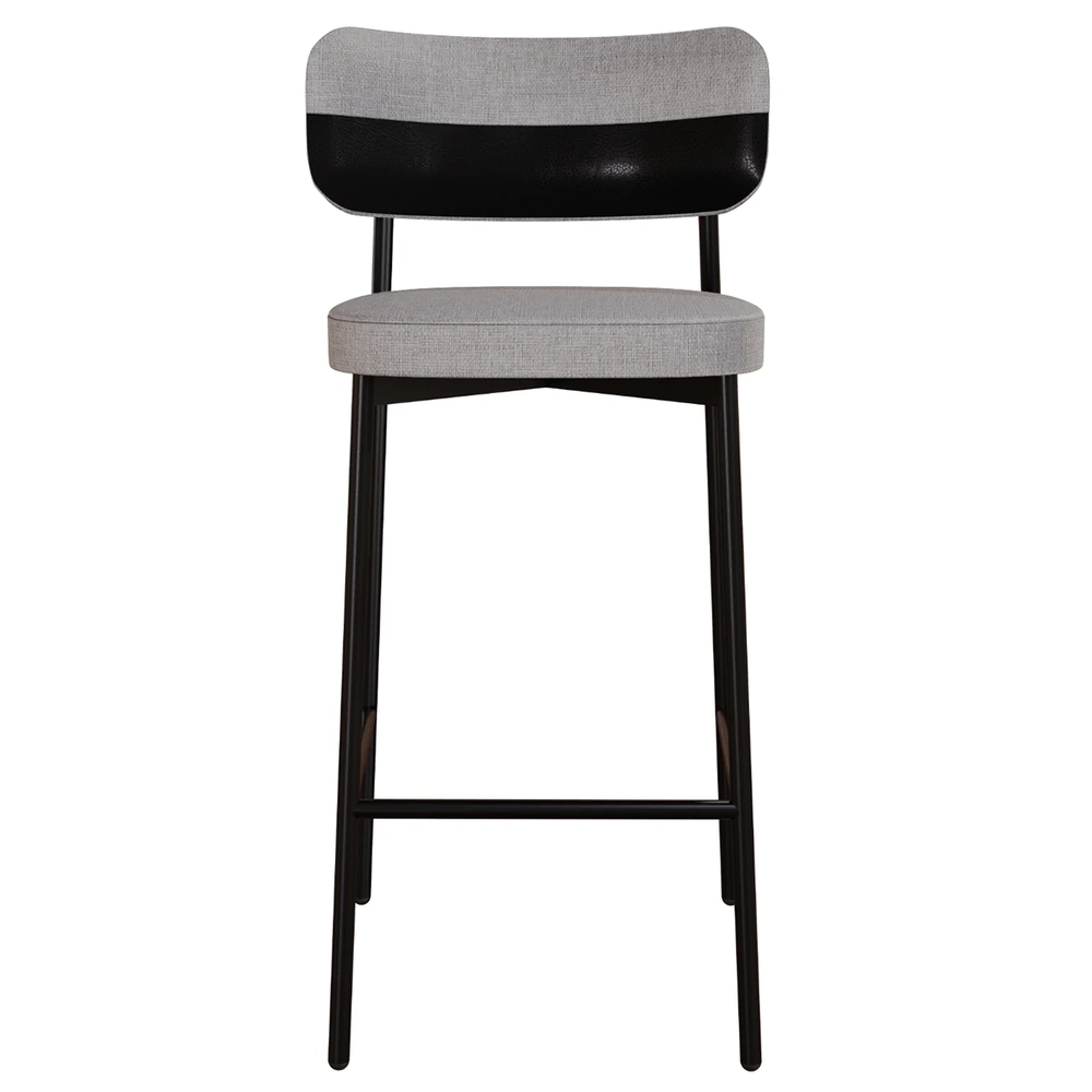 Banqueta Alta Bar Estofada Kit 3 Ella M25 Linho Cinza CL/Preto - Mpozenato