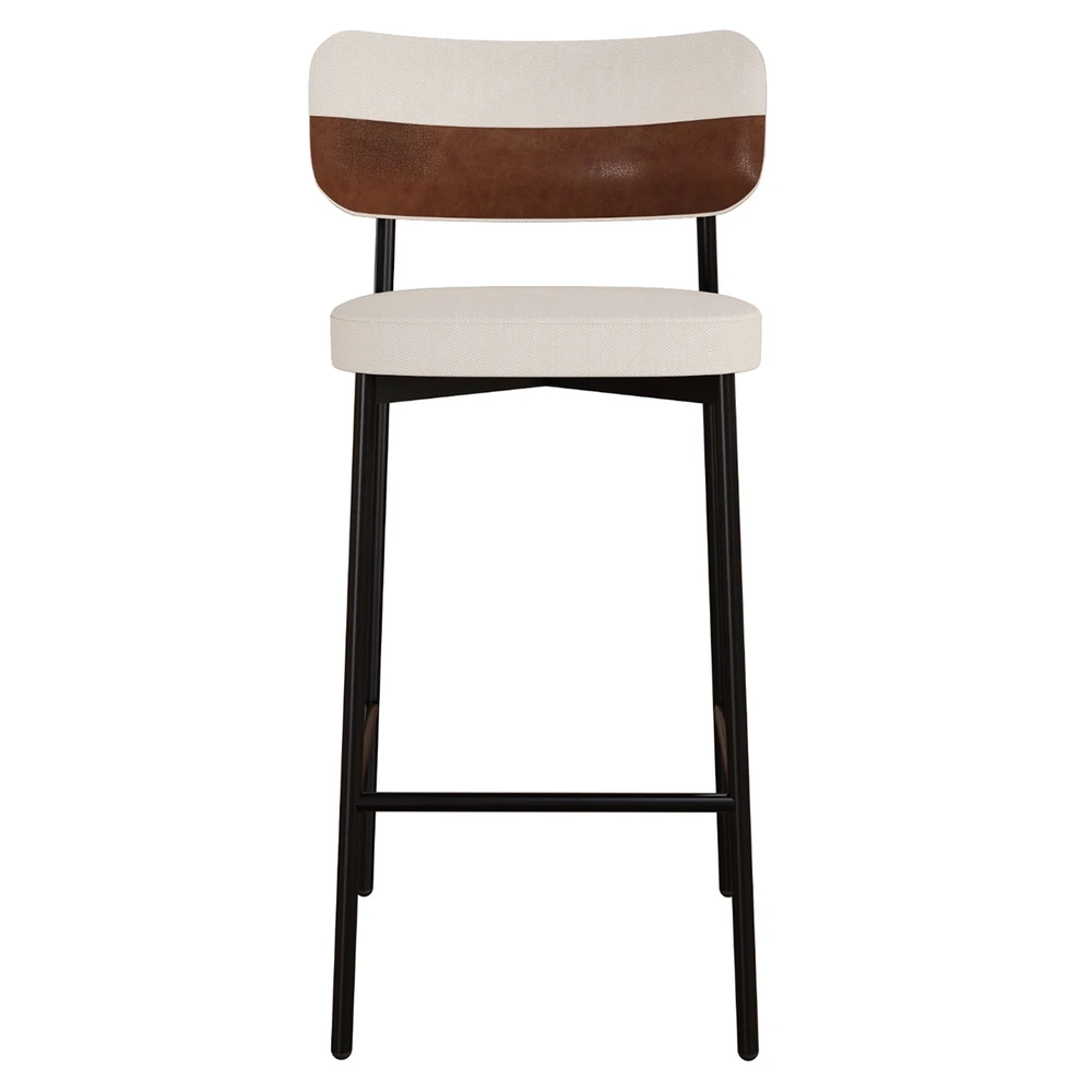 Banqueta Alta Bar Estofada Kit 3 Ella M25 Linho Palha/Marrom - Mpozenato