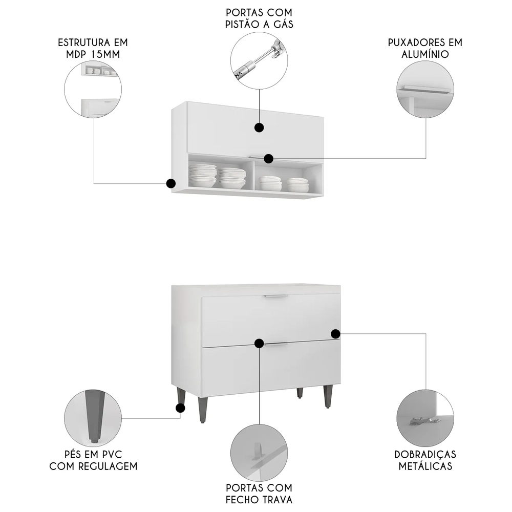 Armário de Cozinha CP01 Para Pia 100cm Pérola Z34 Branco    - Mpozenato