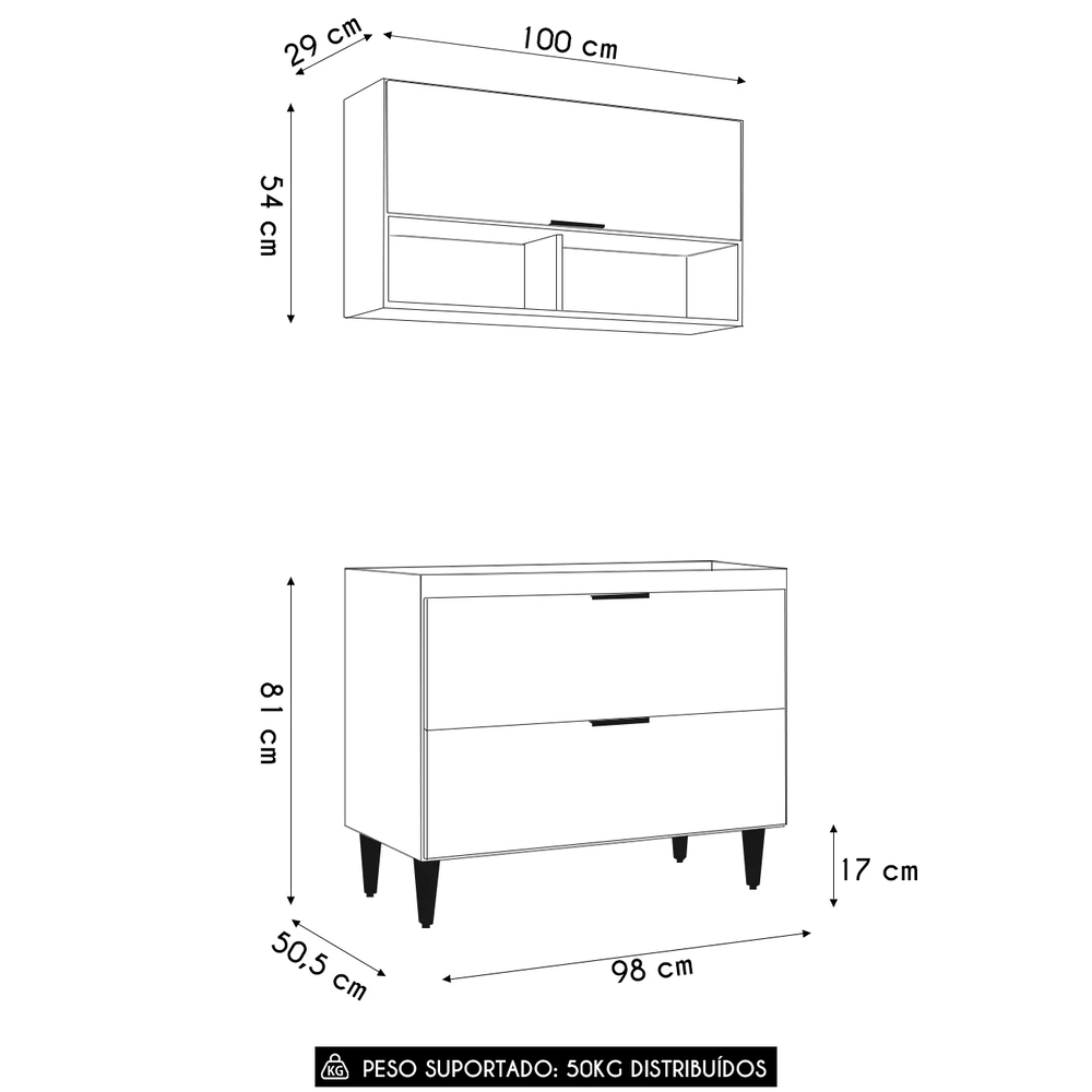 Armário de Cozinha CP01 Para Pia 100cm Pérola Z34 Preto     - Mpozenato