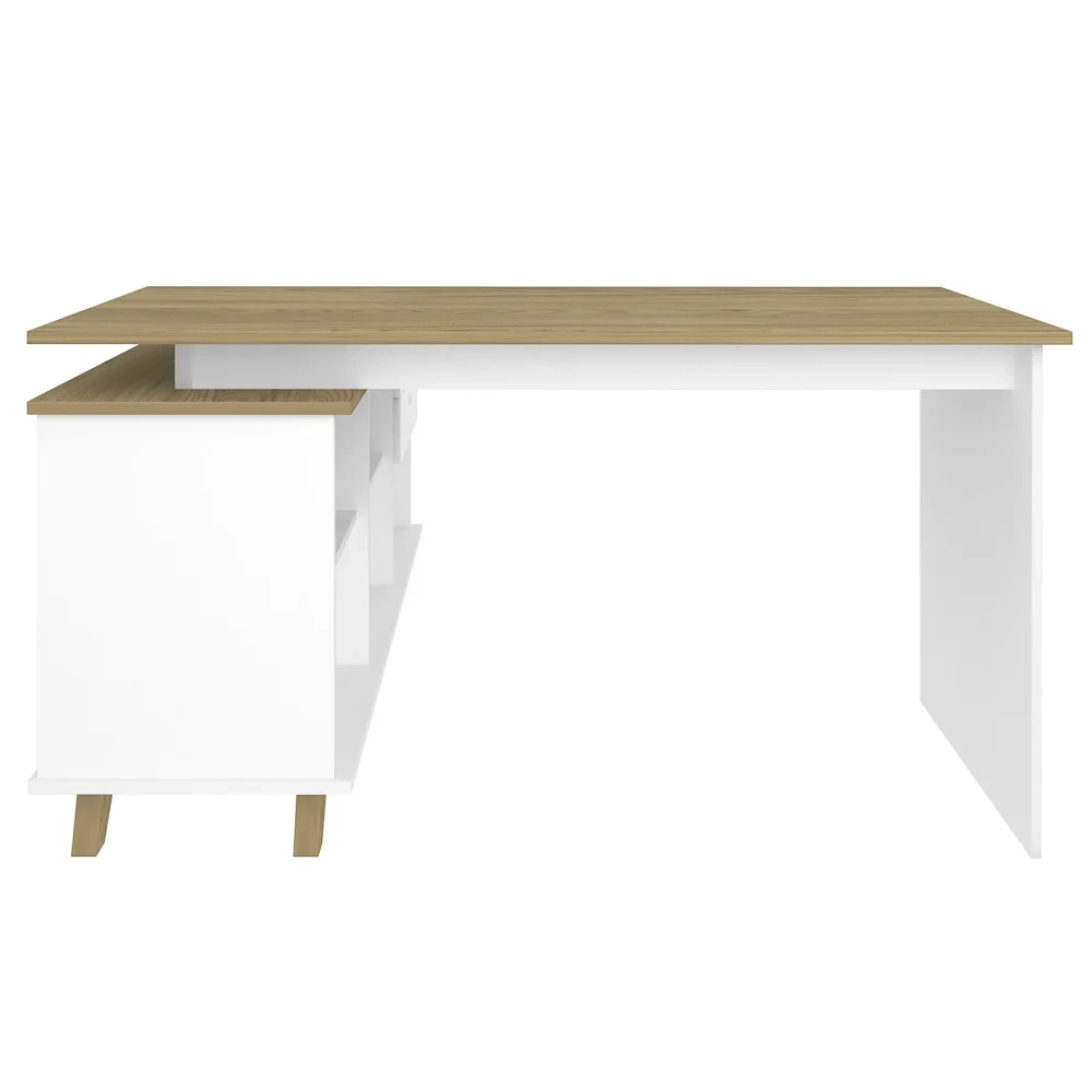 Mesa Para Computador Escrivaninha Em L Gold 2 Gavetas e Nichos  Branco/Olmo - Artany