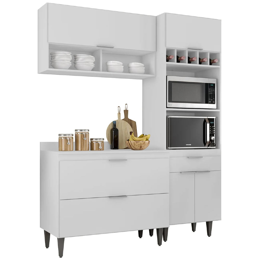 Armário de Cozinha Com Tampo CP02 160cm Pérola Branco Z34 - Mpozenato