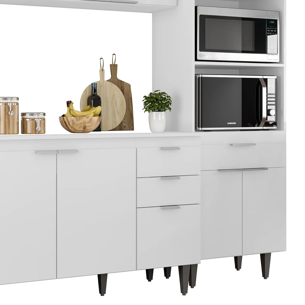 Armário de Cozinha Com Tampo CP02 180cm Pérola Branco Z34     - Mpozenato