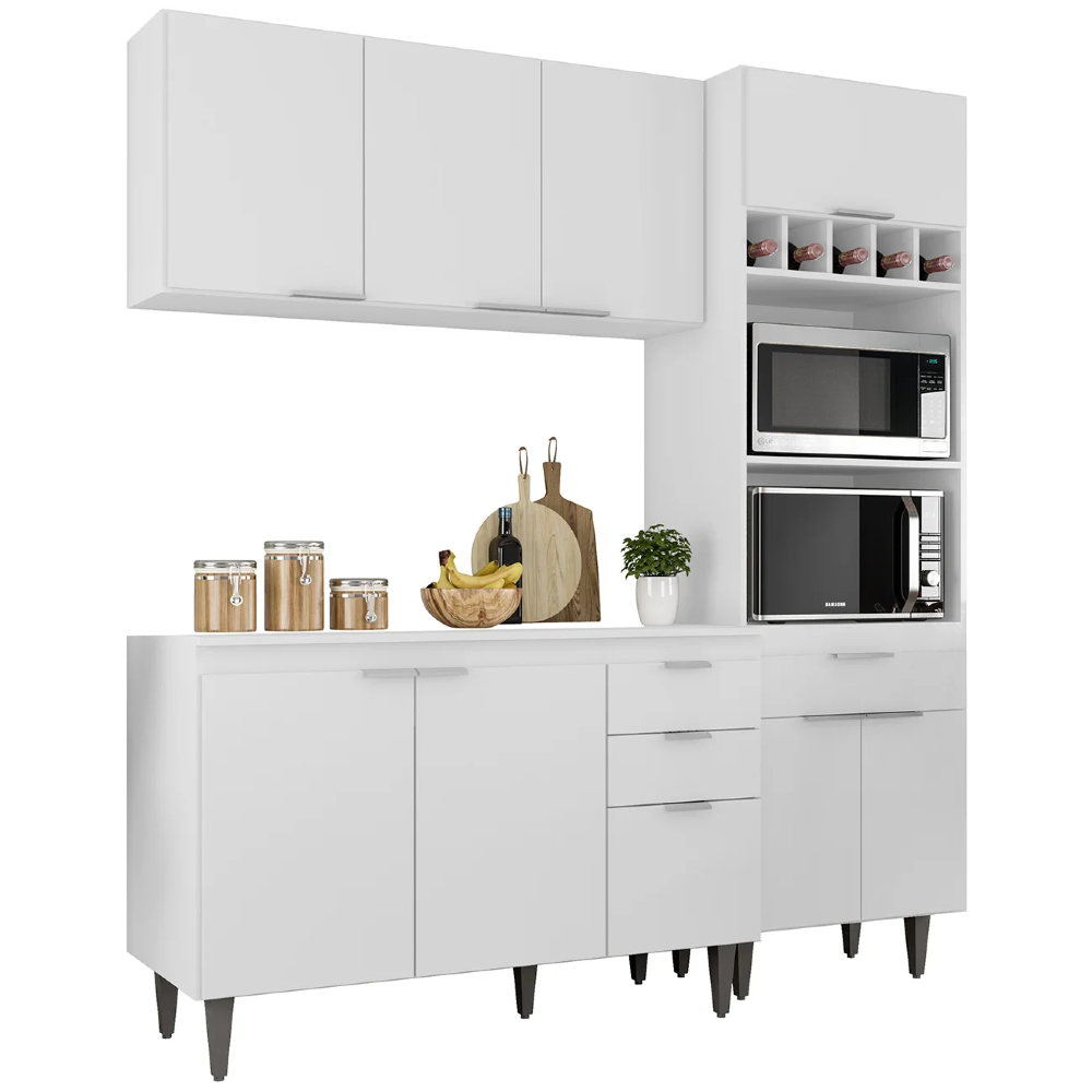 Armário de Cozinha Com Tampo CP02 180cm Pérola Branco Z34 - Mpozenato