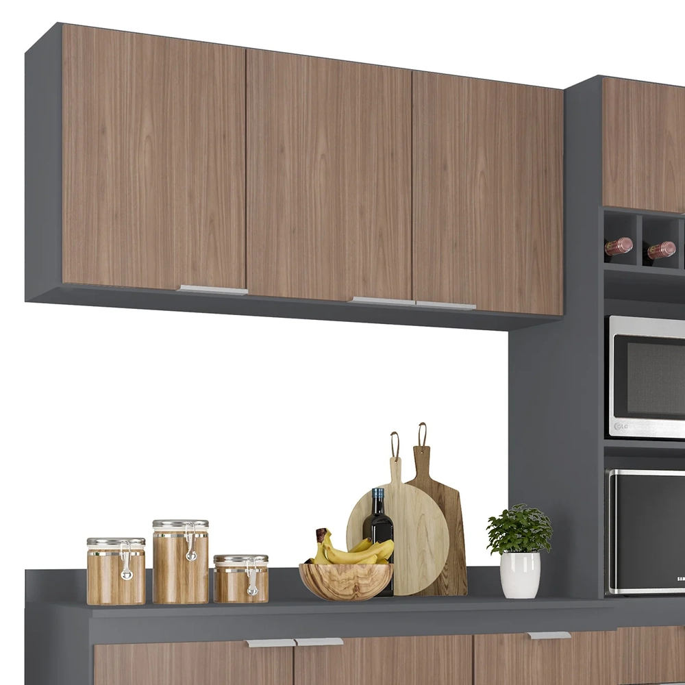 Armário de Cozinha Com Tampo CP02 180cm Pérola Grafite/Freijó Z34 - Mpozenato