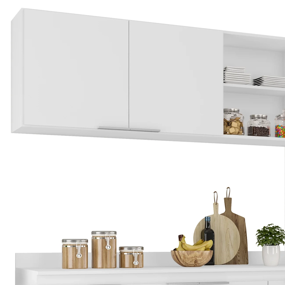 Armário de Cozinha Com Tampo CP02 210cm Pérola Branco Z34     - Mpozenato