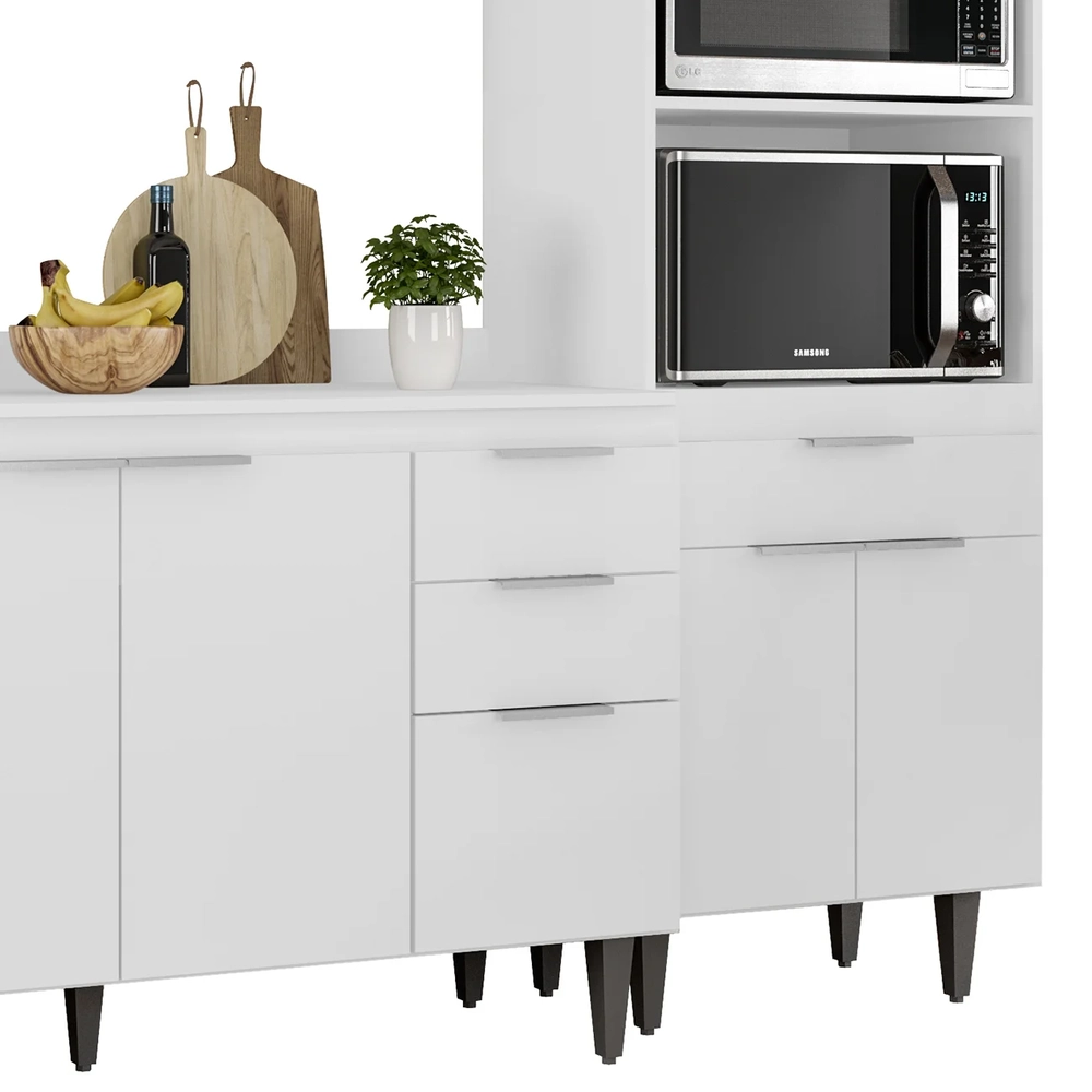 Armário de Cozinha Com Tampo CP02 210cm Pérola Branco Z34     - Mpozenato