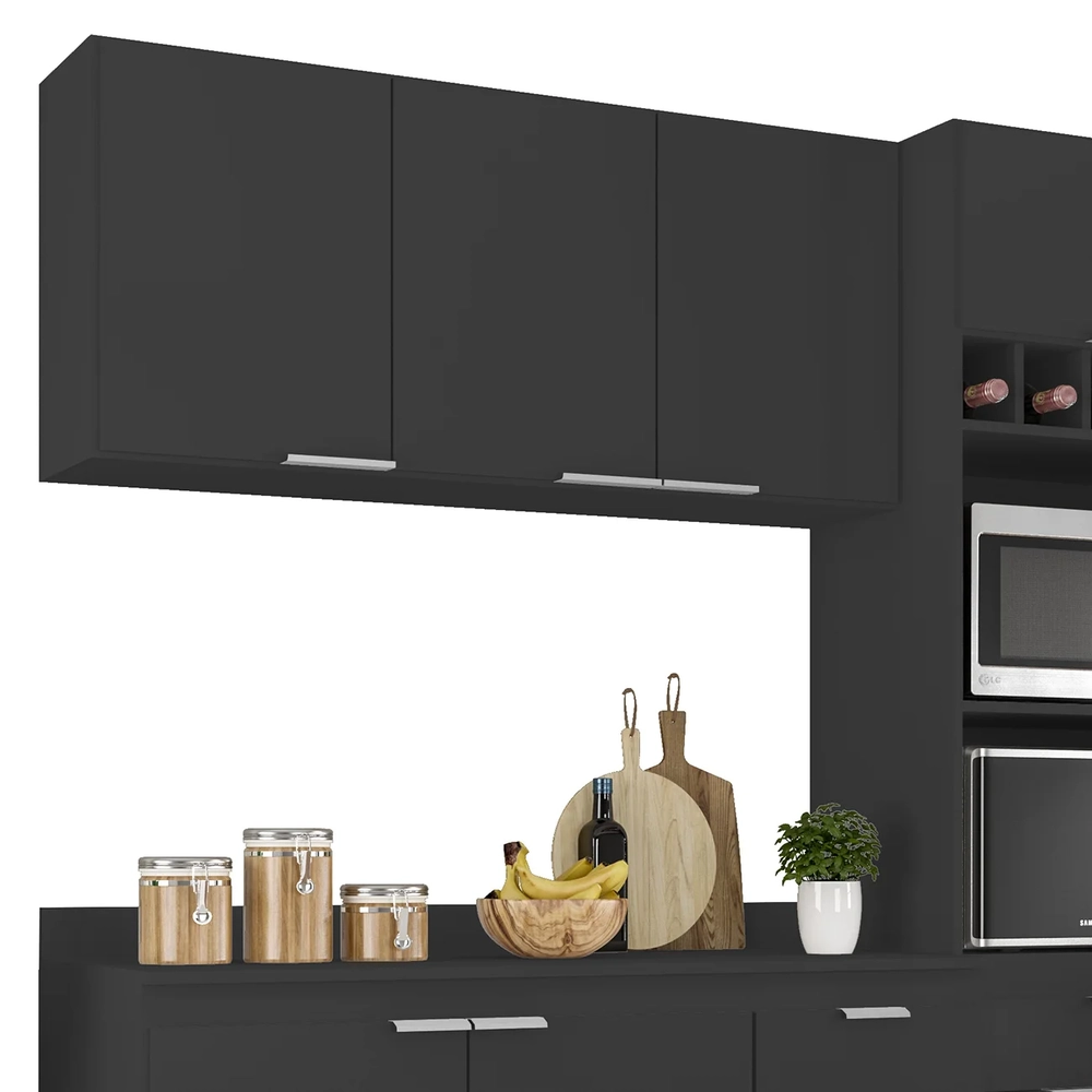 Armário de Cozinha Com Tampo CP02 180cm Pérola Preto Z34      - Mpozenato