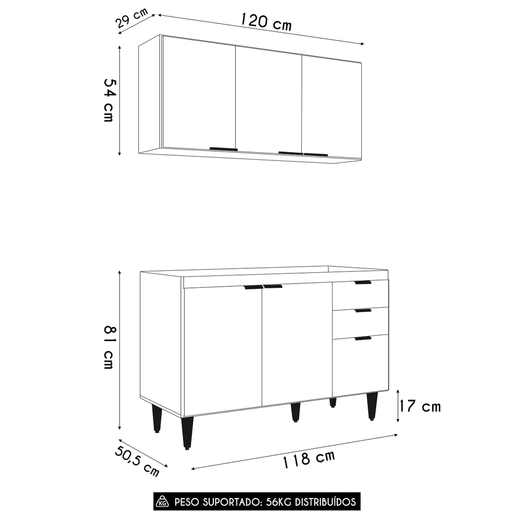 Armário de Cozinha CP01 Para Pia 120cm Pérola Z34 Branco    - Mpozenato