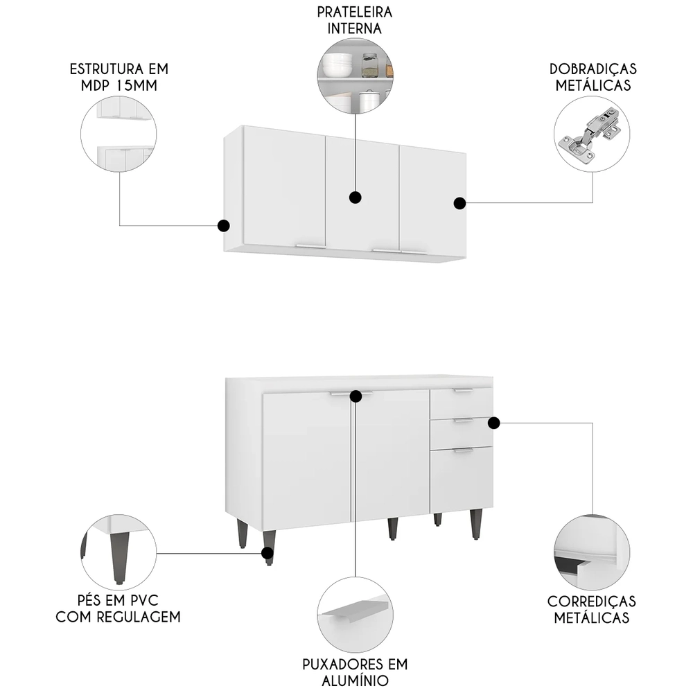 Armário de Cozinha CP01 Para Pia 120cm Pérola Z34 Branco    - Mpozenato