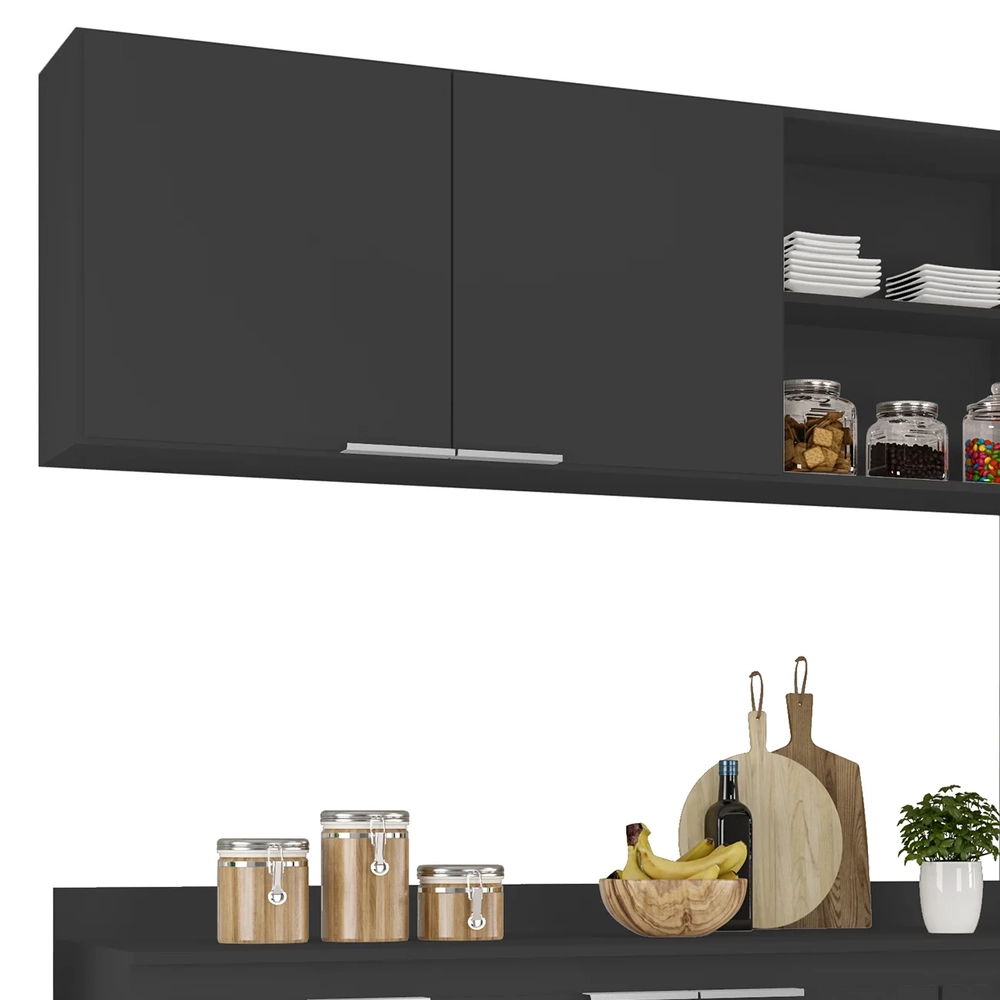 Armário de Cozinha Com Tampo CP02 210cm Pérola Preto Z34      - Mpozenato